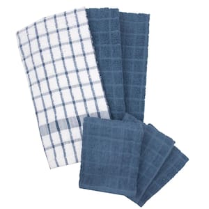Terry Plaid Cotton Kitchen Towel and Dish Cloth Federal Blue Set of 3-Towels and 3-Dish Cloths