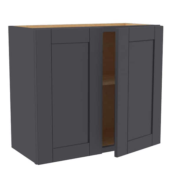 Home Decorators Collection Washington 27 in. W x 12 in. D x 24 in. H Assembled Plywood Wall Kitchen Cabinet in Valiant Onyx with Soft Close Doors
