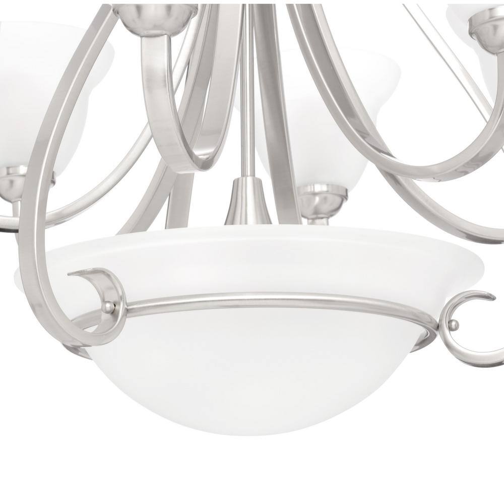 Torino Brushed Nickel 6-Light Two-Tier Chandelier with Etched Glass Shades