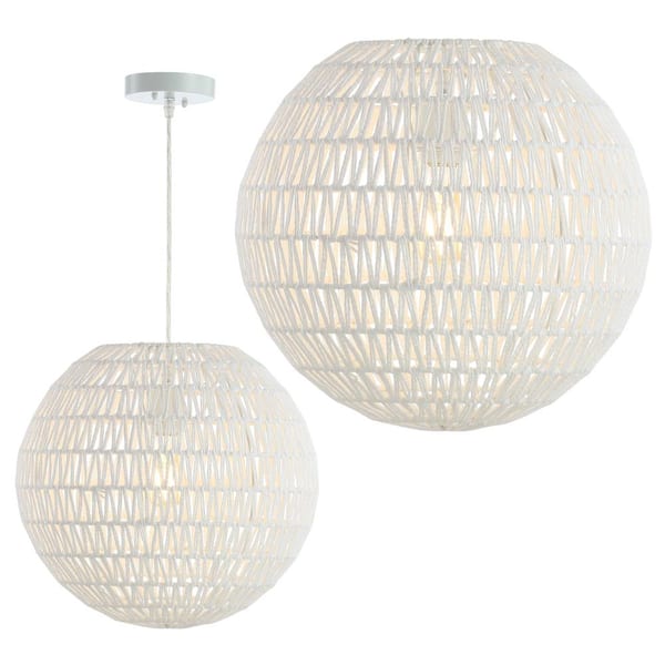 Luna 15.7 in. Woven Rattan Orb LED Pendant, White