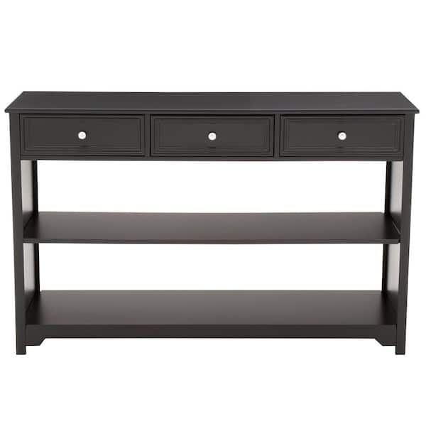 Black Rectangle Wood Console Table, Long Black Console Table With Drawers