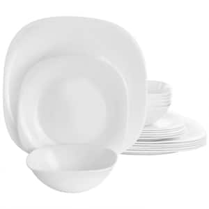 Piazza 18 Piece Soft Square Tempered Opal Glass Dinnerware Set Service of 4 in White