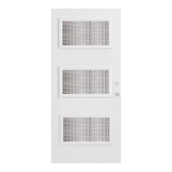 Stanley Doors 32 in. x 80 in. Dorothy Carre 3 Lite Painted White Left-Hand Inswing Steel Prehung Front Door