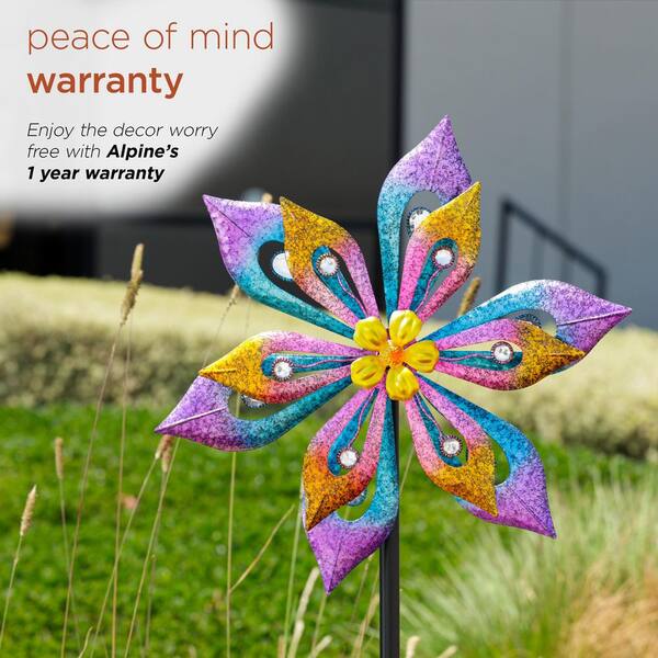 Alpine Corporation 54 in. Tall Metal Layered Floral Wind Spinner