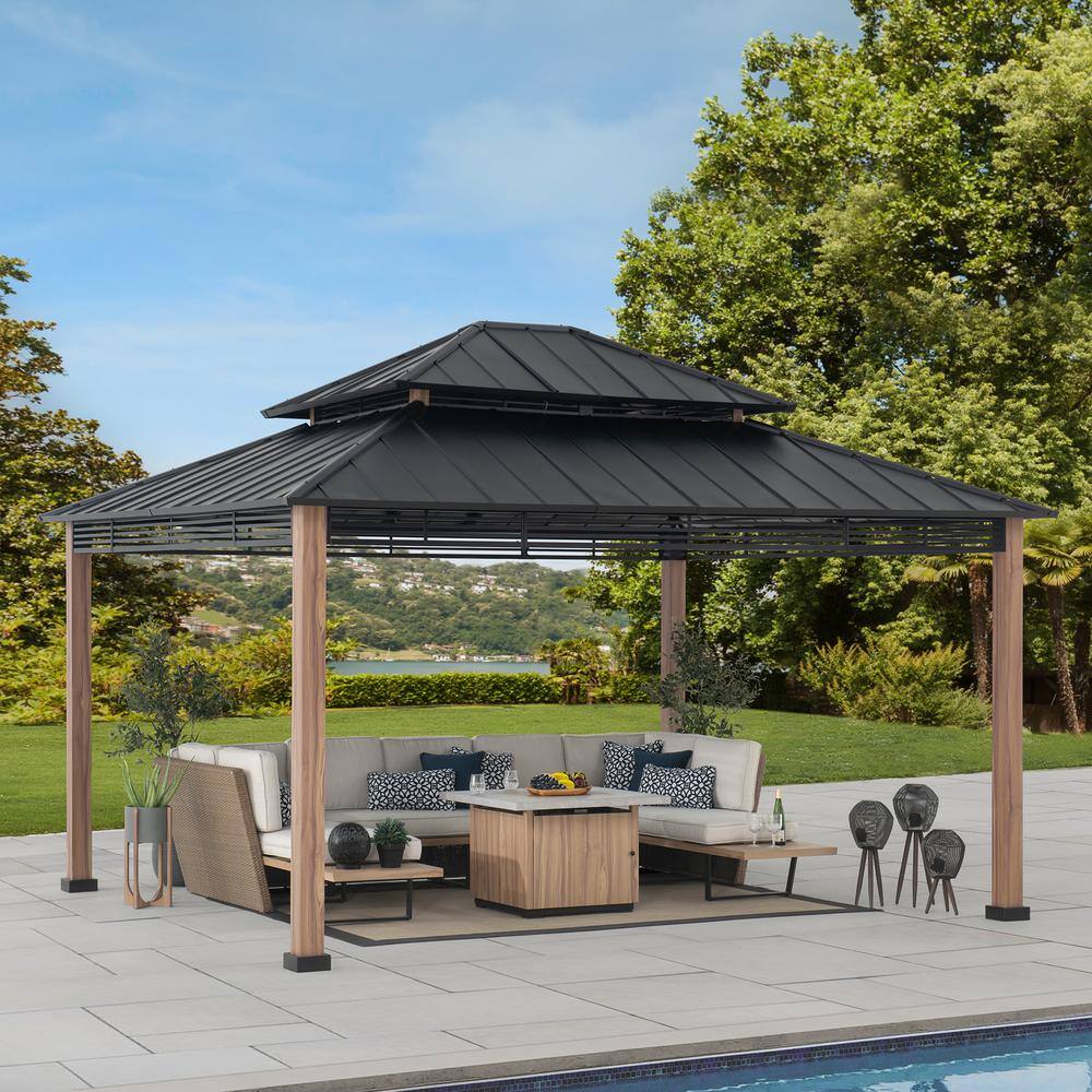 Sunjoy Roberts 13 x 15 ft. Black Steel Frame Hardtop Gazebo