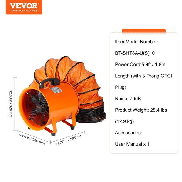 VEVOR Portable Ventilator 8 in. Heavy-Duty Blower Fan with 33 ft