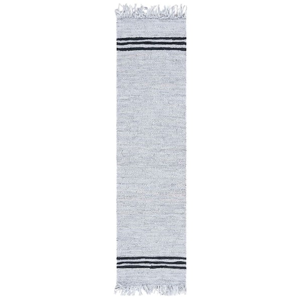 Vintage Leather 2 ft. x 9 ft. Ivory/Black Striped Border Runner Rug