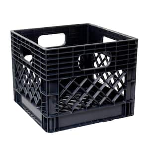 11 in. H x 13 in. W x 13 in. D Plastic Storage Milk Crate in Black (4-Pack)