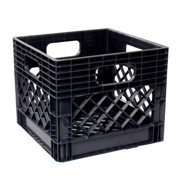 GSC Technologies 11 in. H x 13 in. W x 13 in. D Plastic Storage Milk Crate in Black (4-Pack)
