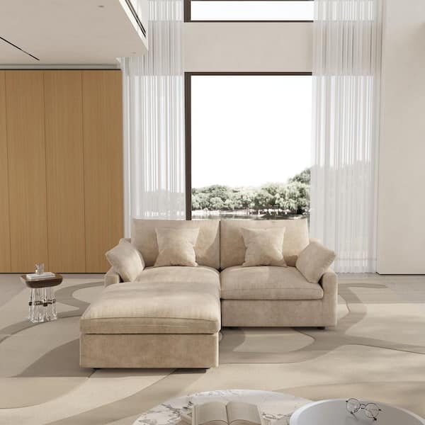 Prefab Homes Md J&E Home 82.68 in. Slope Arm 3-Piece Deep Seat Down Linen Modular ...