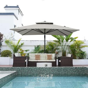 10 ft. x 10 ft. Square Aluminum 360-Degree Rotation Cantilever Patio Umbrella with Base/Stand in Gray for Balcony