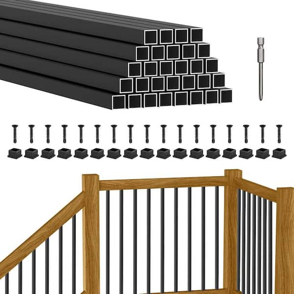 26 in. H x 1.2 in. W Black Aluminum Stair Railing Kit