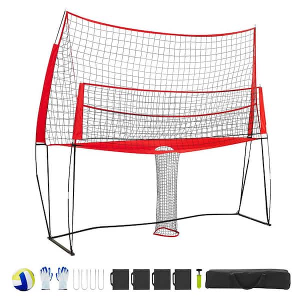 2-in-1 Volleyball Training Net System, Freely Height-Adjustable Practice Equipment with Ball Return Portable Net Station