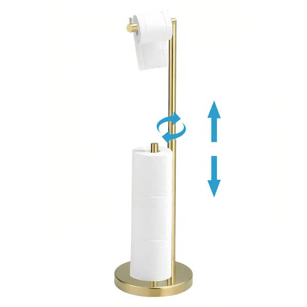 Freestanding Toilet Paper Stand with Spare Roll Storage in Brushed Gold