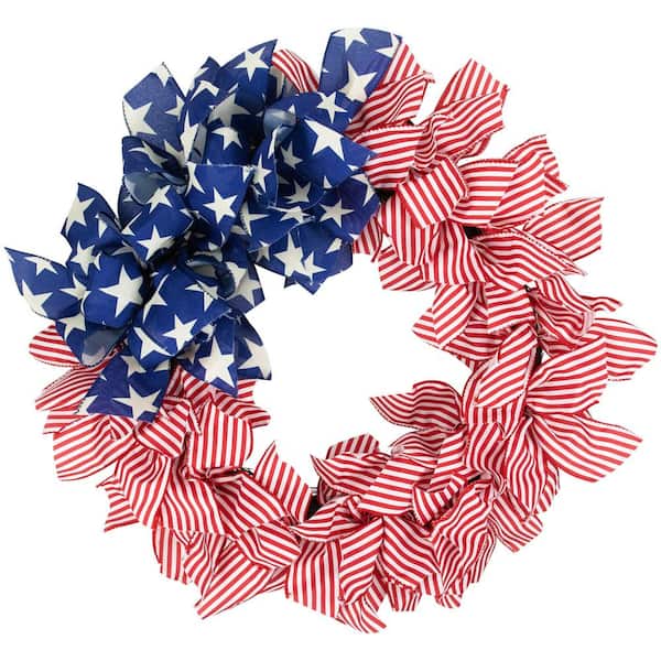 Northlight 24 in. Stars and Stripes Artificial Patriotic Ribbon Wreath