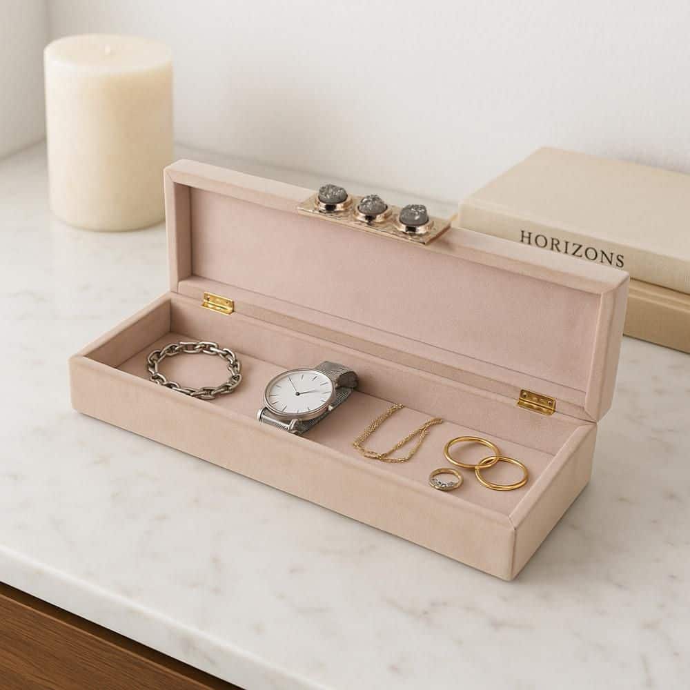 Ivory/Beige 18 in. x 3 in. Wood Decorative Box with Sculptural Handle price history on PriceWatchPro