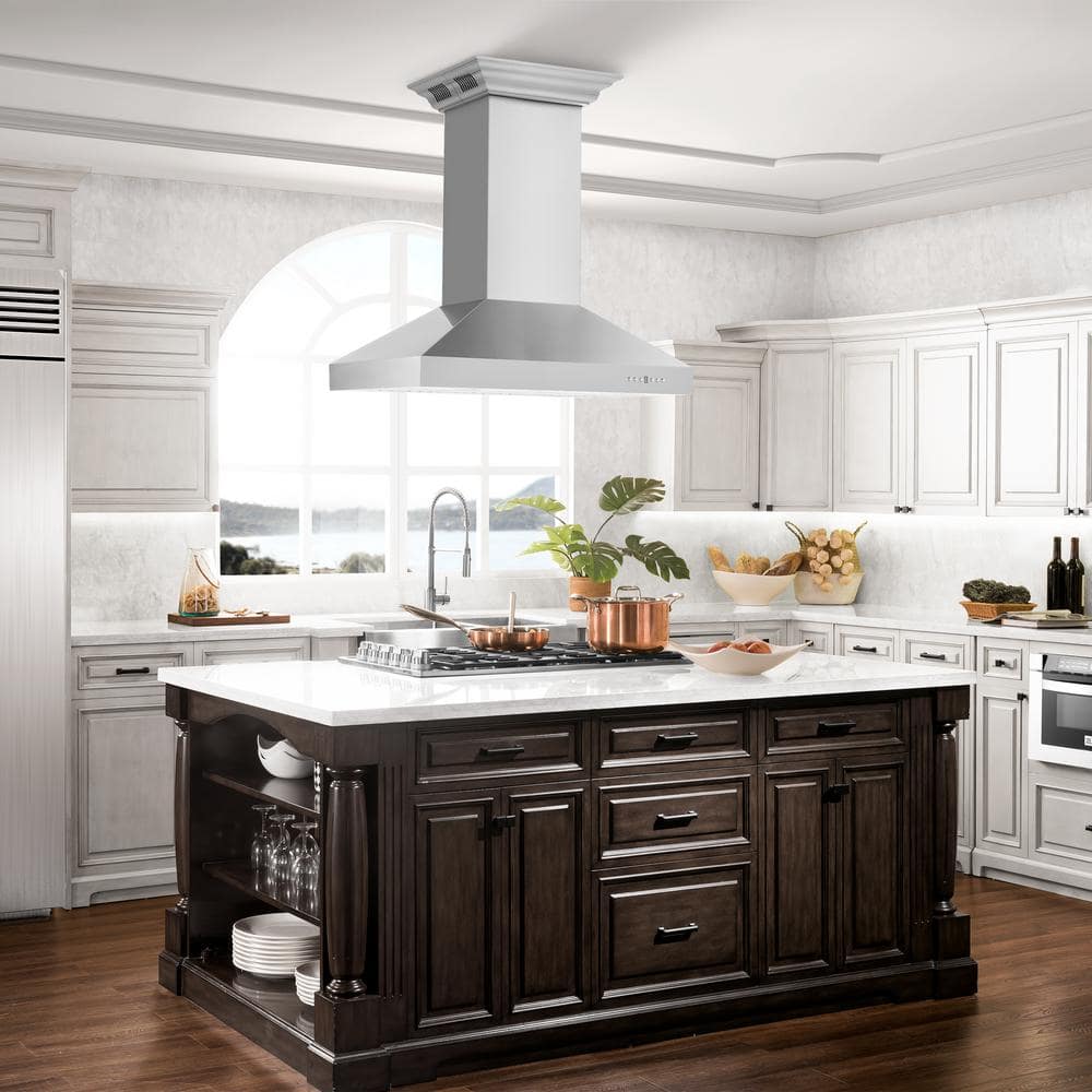 30 Inch Stainless Steel Island Range Hood with Bluetooth Speakers