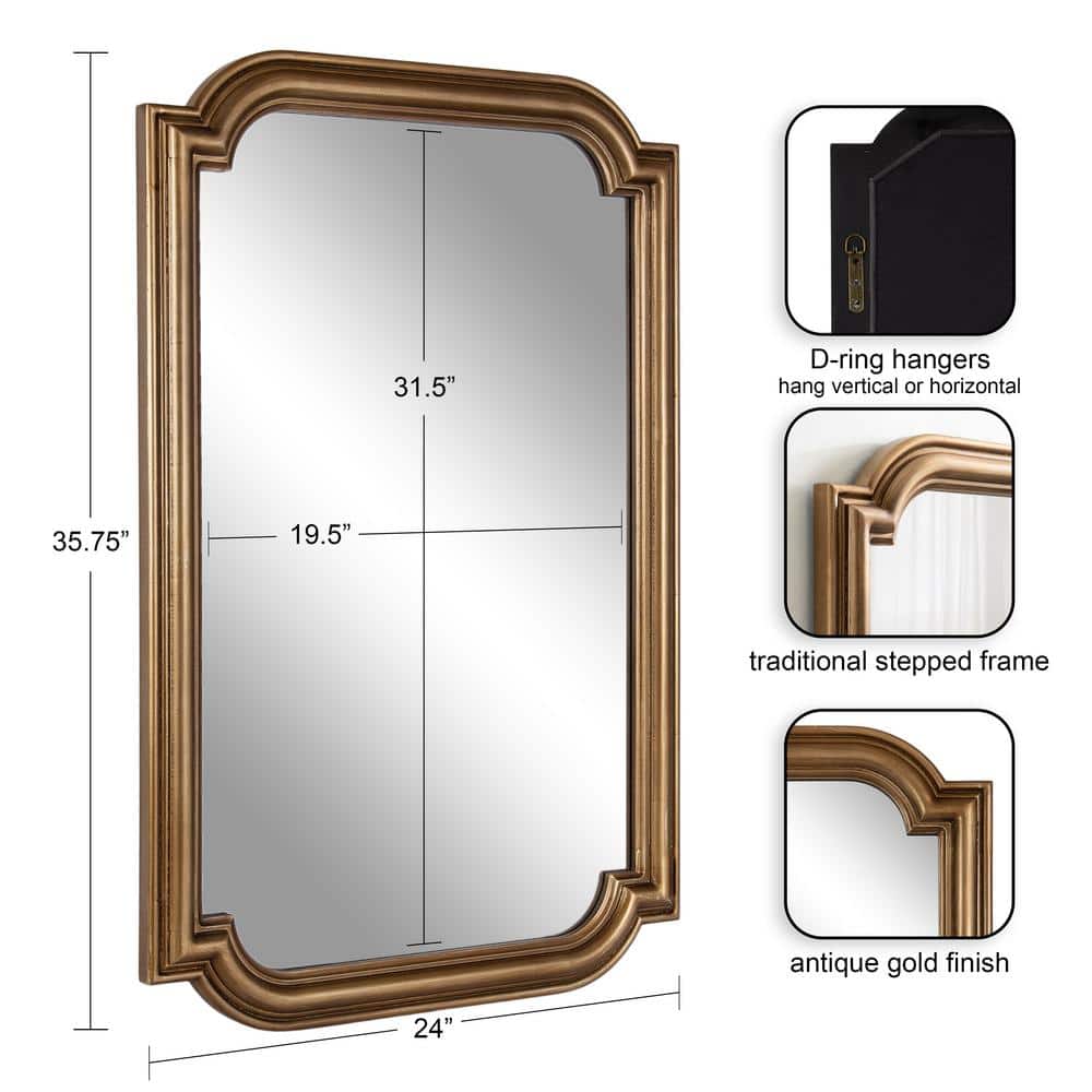 Gold Scalloped Rectangular Wood Bathroom Vanity Mirror