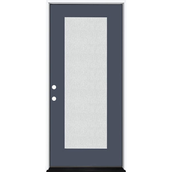 Steves & Sons Legacy 36 in. x 80 in. Full Lite Rain Glass RHIS Primed Dark Denim Finish Fiberglass Prehung Front Door