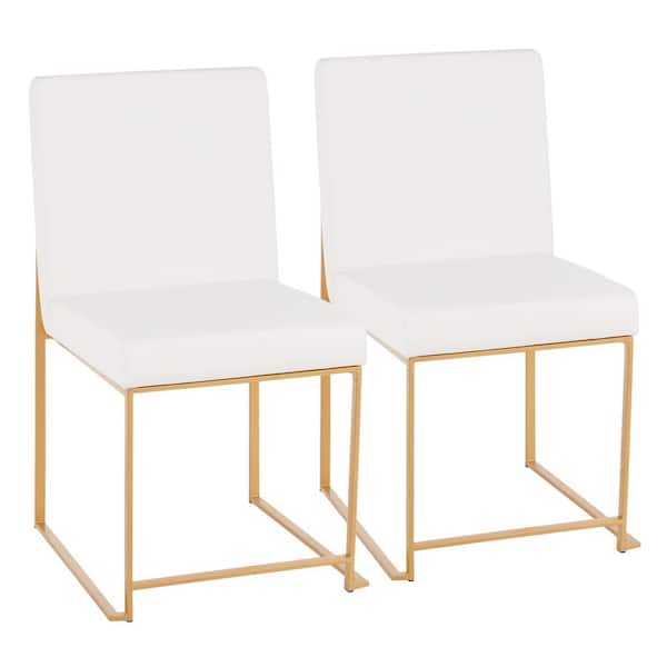 Lumisource Fuji White Faux Leather Gold in High Back Dining Chair (Set of 2)
