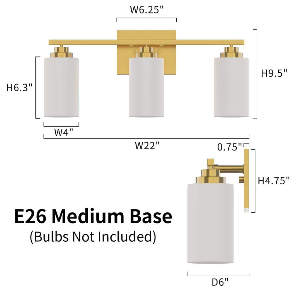 Gold Brass 3-Light Dimmable Outdoor Vanity Light