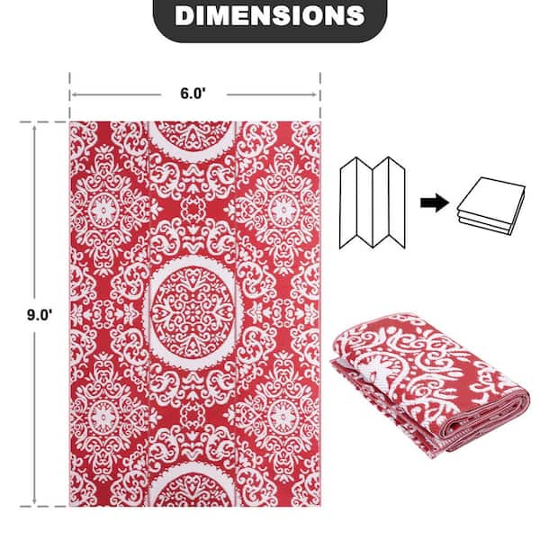 Nuu Garden Red and White 6 ft. x 9 ft. Rectangular Moroccan