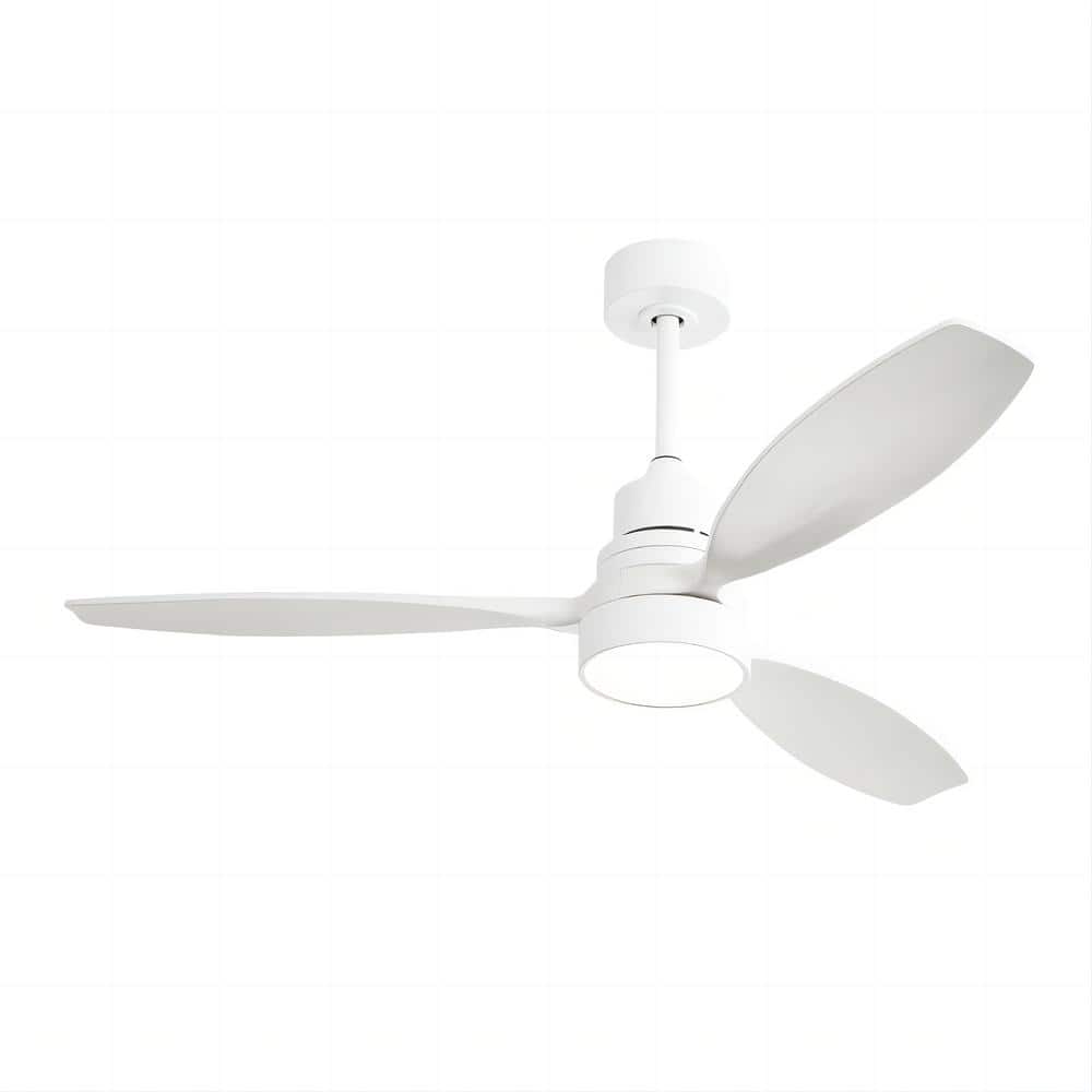 52 in. Indoor Matte White Ceiling Fan White 3 Solid Wood Blades Remote Cont