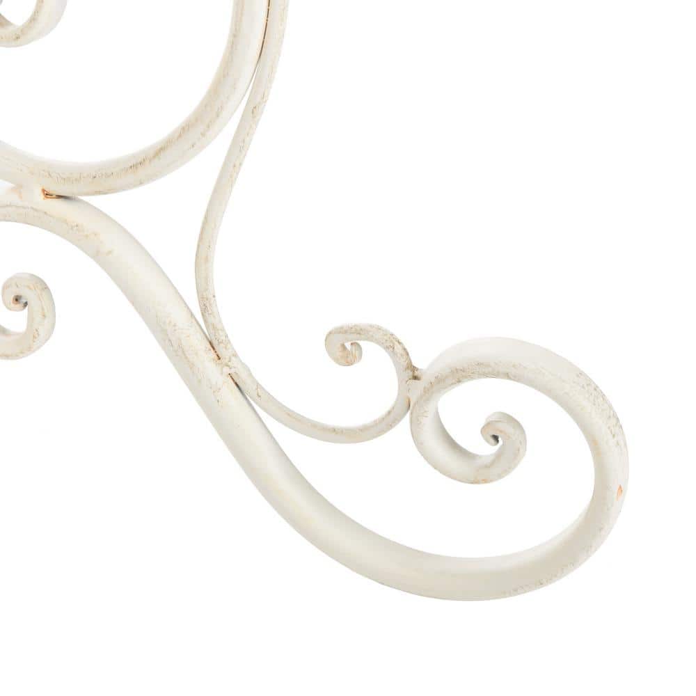 Pearl White Metal Scrolled Outdoor Bird Bath Stand
