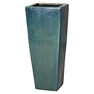 35 in. Tall Teal Square Ceramic Planter