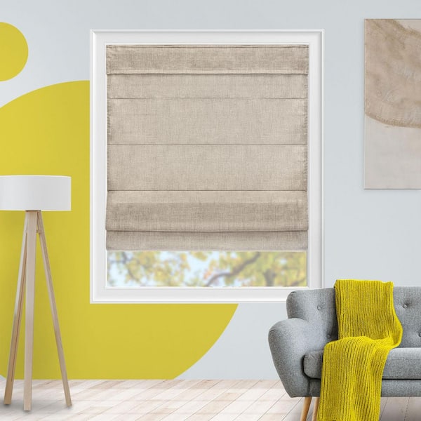YELLOW BLINDS Burton Flax Light Filtering Cordless Polyester Roman Shades 29 in. W x 72 in. L