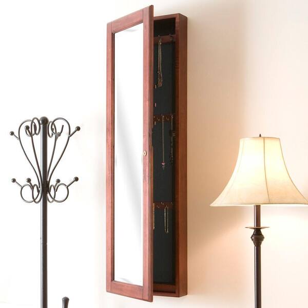 Southern Enterprises 48-1/4 in. x 14-1/2 in. Wall-Mounted Jewelry Armoire with Mirror in Cherry