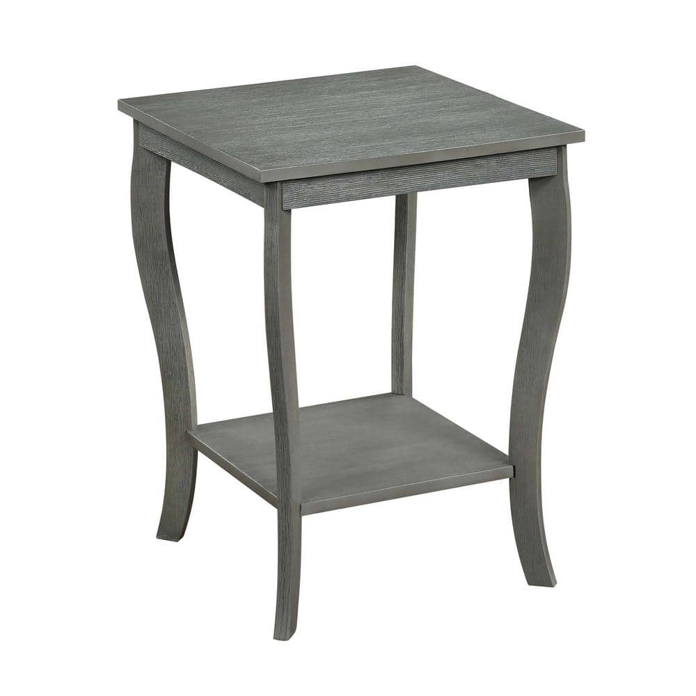 Transitional Wirebrush Dark Gray Square End Table with Shelf