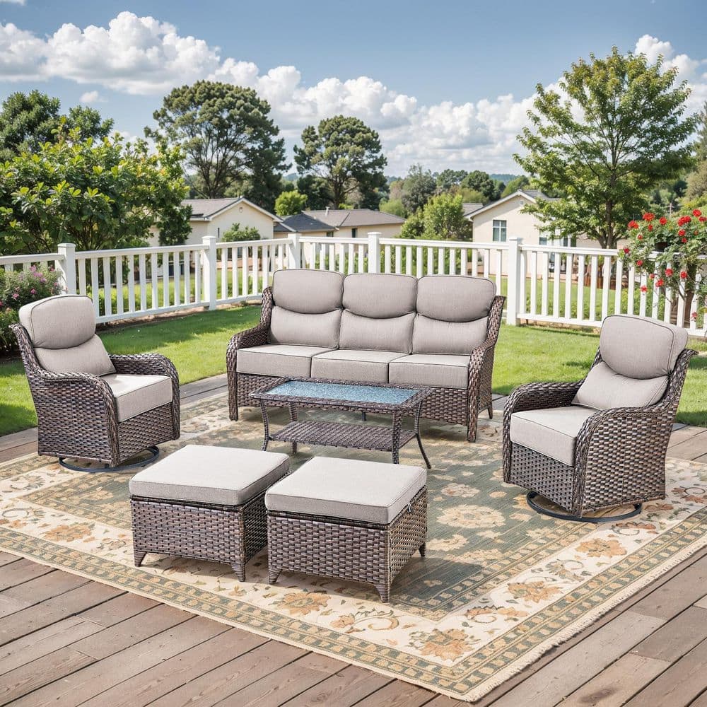 Moosprr MoonLuxe Brown Swivel Glider Wicker Patio Conversation Set With moosprr-moonluxe-brown-swivel-glider-wicker-patio-conversation-set-with