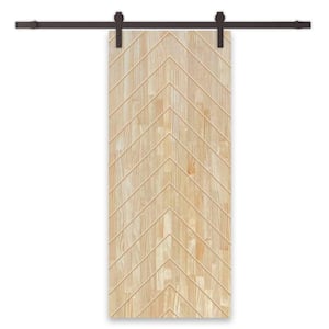 Herringbone 24 in. x 80 in. Fully Assembled Natural Solid Wood Unfinished Modern Sliding Barn Door with Hardware Kit