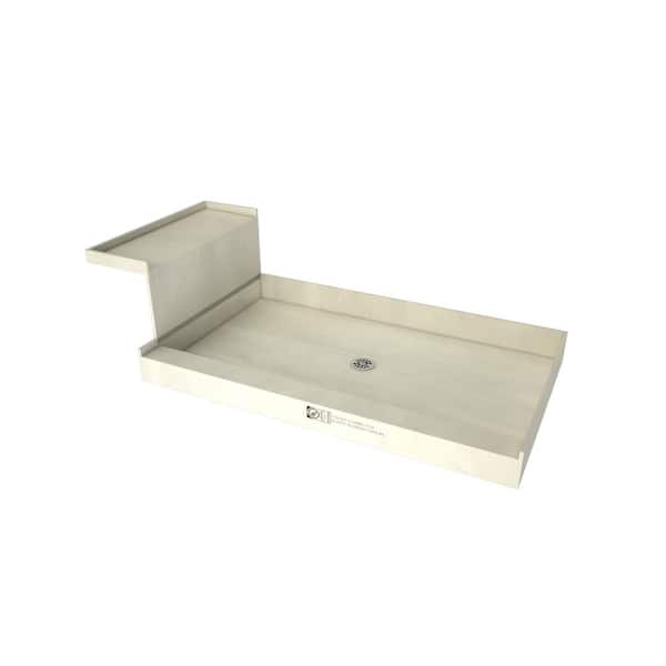 Tile Redi Base'N Bench 37 in. x 72 in. Alcove Shower Base and Bench Kit with Center Drain and Polished Chrome Drain Plate