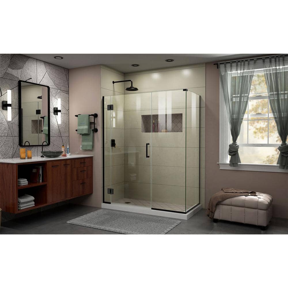 Unidoor-X 60" Matte Black Frameless Hinged Shower Enclosure with Clear Glass