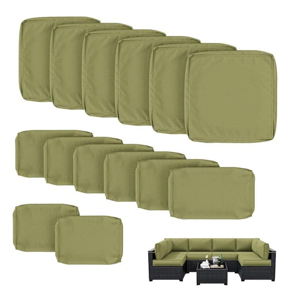 WNP 14-Pieces Patio Cushion Covers Replacement w/ Zipper for Sectional Sofa Set, Slipcovers for Outdoor Cushions Light Green