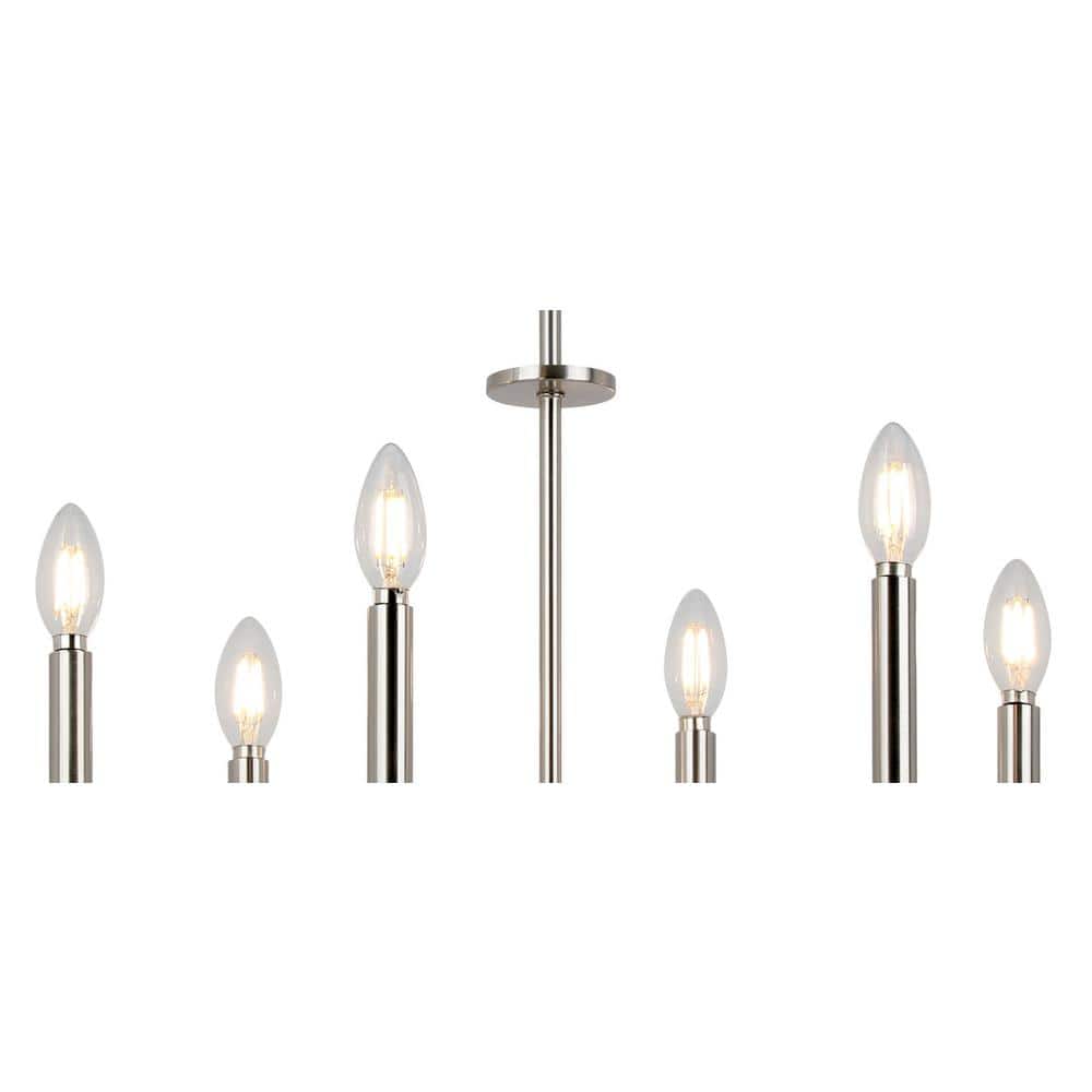 Brushed Nickel 6-Light Candle Chandelier with Adjustable Height