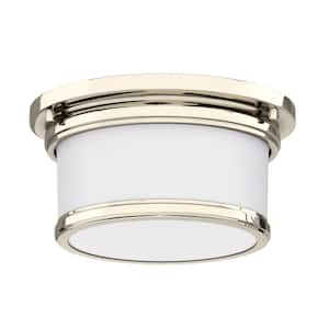 Summerlake 9.5 in. 1-Light Polished Nickel Drum Flush Mount with Frosted Glass Shade and No Bulbs Included 1-Pack