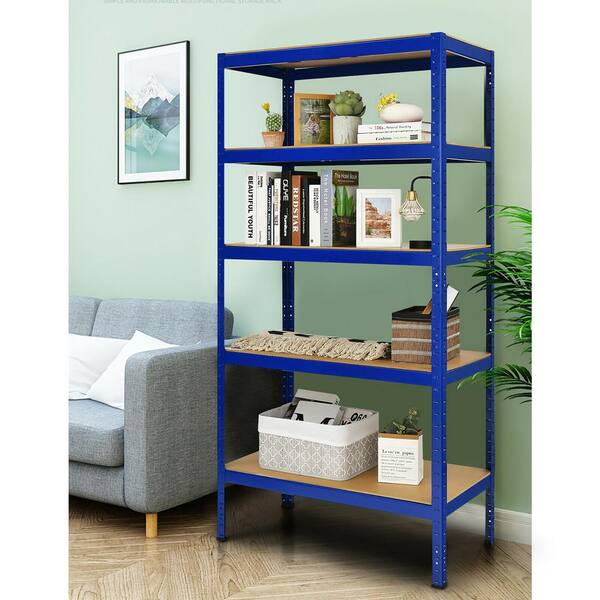 Heavy Duty 60 inch Adjustable 5-Shelf Metal Storage Rack in Navy Blue - 12 in x 30 in x 60 in