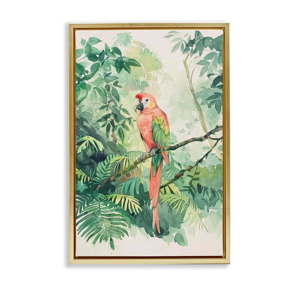 Pink Parrot in Jungle by LSR Design Studio Gold Floater Frame Animal Graphic Art Print 31 in. x 21 in. price history on PriceWatchPro