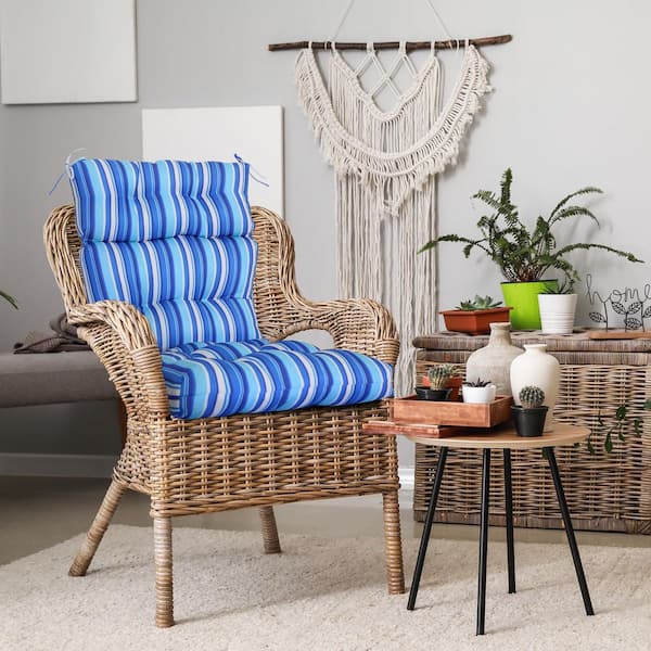 EAGLE PEAK 46 in. L x 22 in. W x 4 in. H Outdoor/Indoor High Back Patio Chair Cushion, Set of 2, Blue Stripe