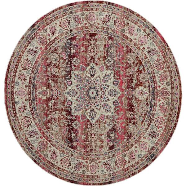 Nourison Vintage Kashan Red 4 ft. x 4 ft. Moroccan Vintage Round Area