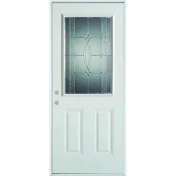Stanley Doors 36 in. x 80 in. Diamanti Classic Zinc 1/2 Lite 2-Panel Painted White Right-Hand Inswing Steel Prehung Front Door