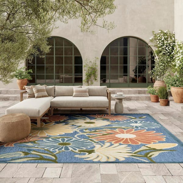 Aloha Blue Sage 9 ft. x 12 ft. Botanical Contemporary Area Rug