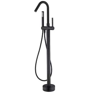 2-Handle Claw Foot Freestanding Tub Faucet with Hand Shower Floor Mounted Brass Bathroom Tub Faucet in Matte Black