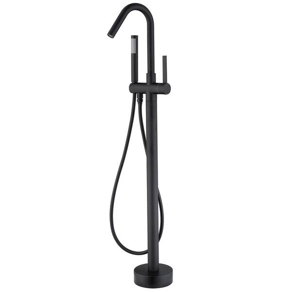 Unbranded 2-Handle Claw Foot Freestanding Tub Faucet with Hand Shower Floor Mounted Brass Bathroom Tub Faucet in Matte Black
