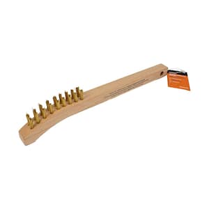 Brass Scratch Brush with Curved Wooden Handle, 2 x 9 Brass Bristle Rows