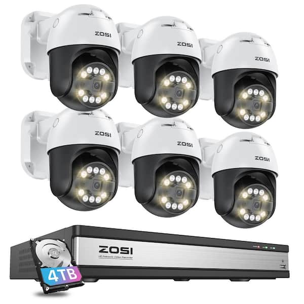 ZOSI 4K 16-Channel POE 4TB NVR Security Camera System with 6-Wired 5MP PTZ Outdoor Cameras, 2-Way Audio, AI Smart Detection