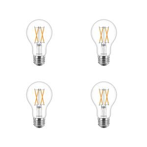 60-Watt Equivalent A19 Dimmable with Warm Glow Dimming Effect Clear Glass LED Light Bulb Soft White (2700K) (4-Pack)